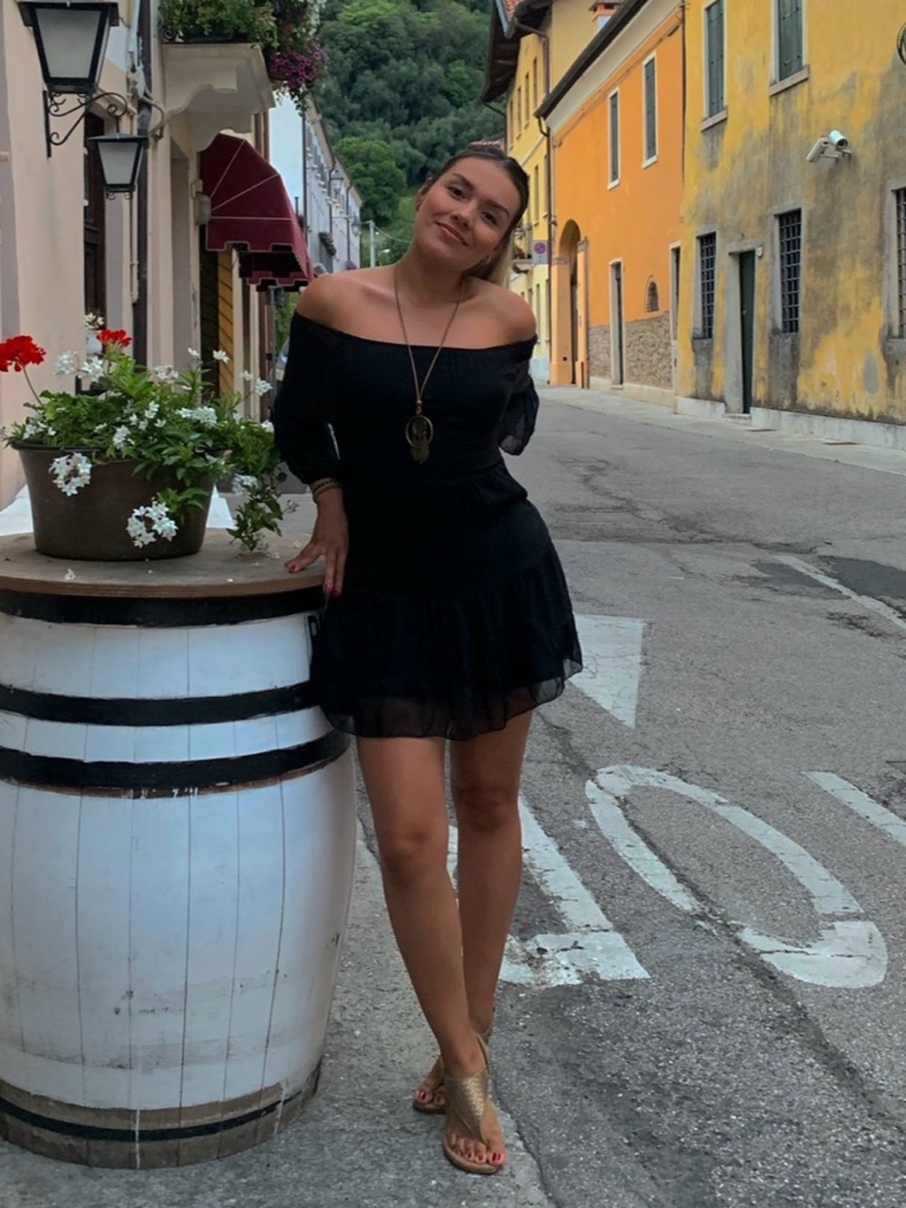Black Off Shoulder Sheer Mini Dress Made in Italy Flowy Boho Chic Size S/M